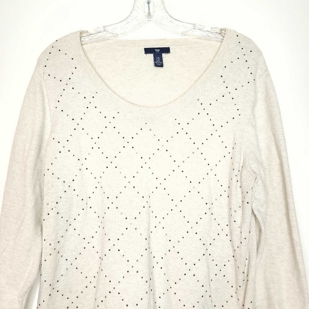 🌶️Gap Sweater Women’s XL Cream-White Embellished Diamond Pattern Long Sleeve - Picture 2 of 15